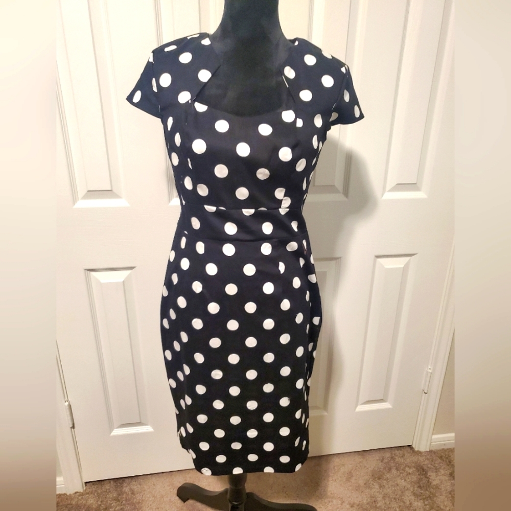 Black and White Polk- A- Dot  Dress Cap Sleeve Retro Vintage Pencil Dress